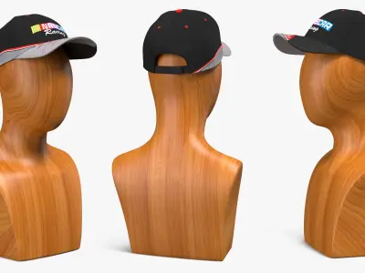 NASCAR Racing Vintage Cap 2000s on Wooden Mannequin 3D model