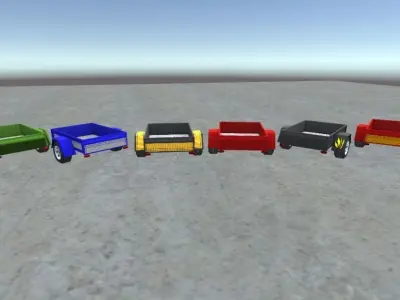 LowPolyTrailers different colored trailers in environment Low-poly 3D model