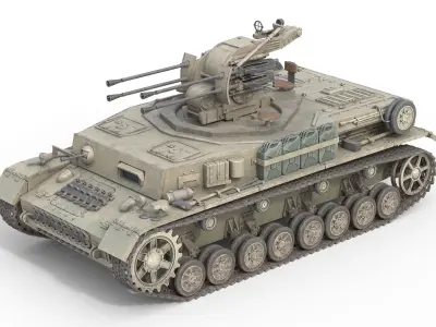 Flakpanzer IV Wirbelwind Tank Low-poly 3D model