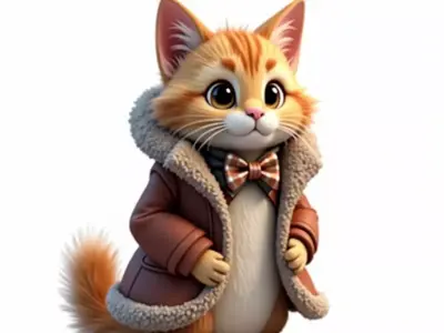 Fluffy Cat Winter Coat 3D Model Cozy Character Low-poly 3D model