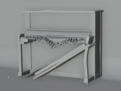 Old Broken Wooden Piano Low-poly 3D model