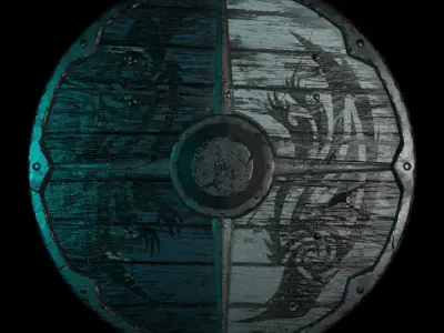 Eivors Axe and Shield Low-poly 3D model