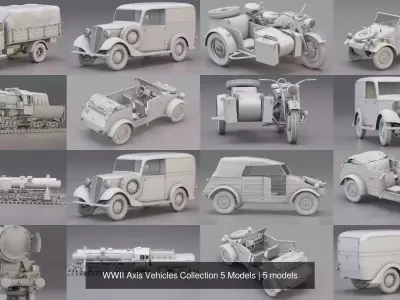 WWII Axis Vehicles Collection 5 Models 3D Model Pack