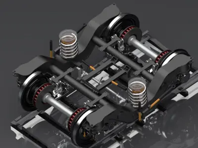 Train 2 axes bogie and suspension system 3D model