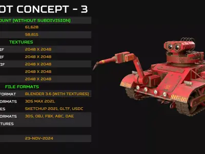 Robot Concept-3-Red-Rusty 3D model