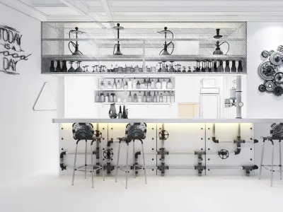 Industrial style bar scene 3D model