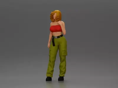 Urban dancer showcasing attitude in red tube top cargo pants 3D print model