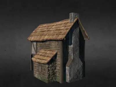 Medieval house Low-poly 3D model 11