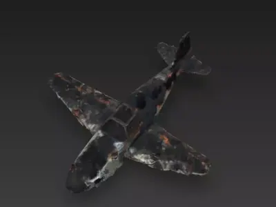 Charred Military Aircraft Wreckage 3D Model Low-poly 3D model