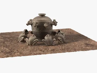 Ancient Chinese Seismograph on Ground 3D model