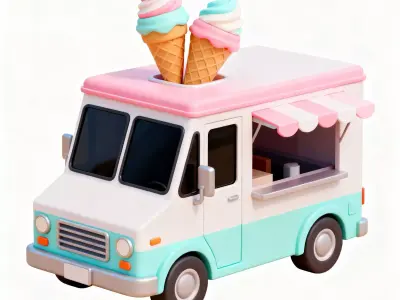 Summer Treats Mobile Ice Cream Shop 3D Model Low-poly 3D model