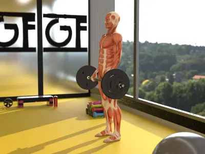 Anatomy Male Muscular System Deadlift Animated for Cinema 4D 3D model