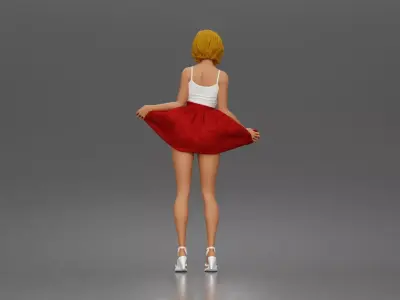 Cheerful girl twirling skirt playfully posing in strappy heels 3D print model