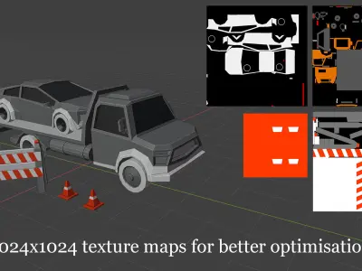 Tow truck Low-poly game ready asset Free low-poly 3D model