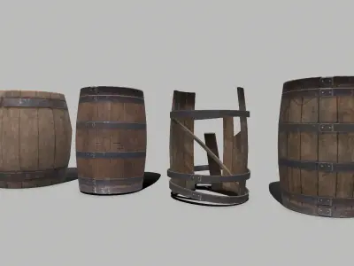 Wooden Barrels Low-poly PBR Free low-poly 3D model