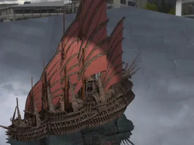 Kings Asian Red Fin sailed Ship 3D 3D model