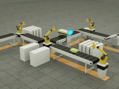 Factory production line with warehouse  3D model