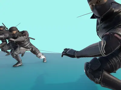 Ninja Fighter Animated With 54 Animations Game Ready Low-poly 3D model
