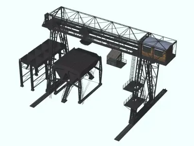old guntry crane and Coal feeding tank Low-poly 3D model
