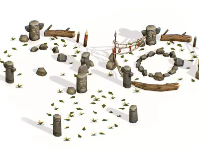 Handpaint Cartoon Place for Ritual Bonfire Low-poly 3D model