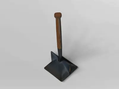 Realistic 3D Model of a Metal Coal Shovel with Wooden Handle 3D model