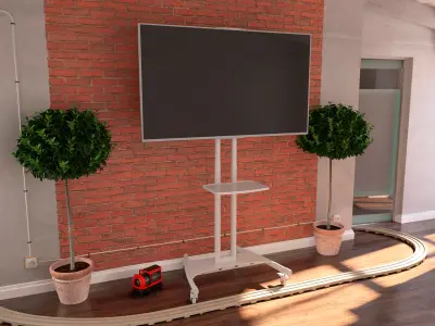 TV Display Stand with Mounted Screen White 3D model
