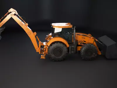 Generic Large Backhoe Loader Used Low-poly 3D model