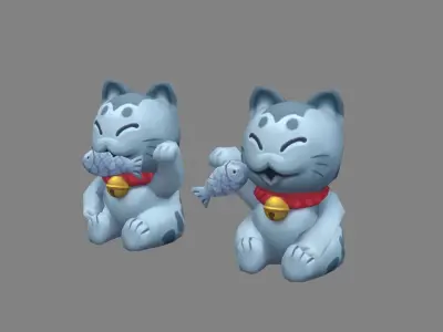 Cartoon beckoning cat - Lucky Cat - Store mascot Low-poly 3D model