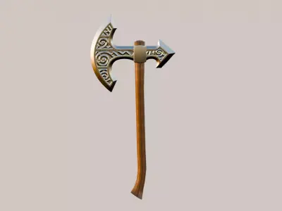 Model of a Viking battle ax with runes Low-poly 3D model