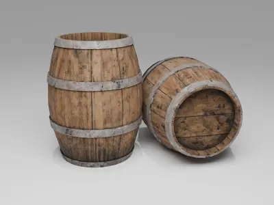 Wooden Barrel Low-poly 3D model