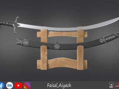 Arabic Sword And Shield Low-poly 3D model