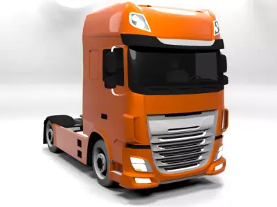 TRUCK 1 LOWPOLY orange semi Low-poly 3D model
