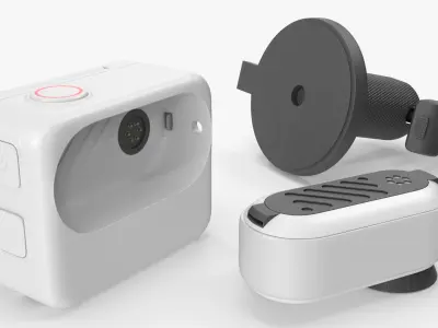 Compact Action Camera with Rear Touchscreen on Stand 3D model