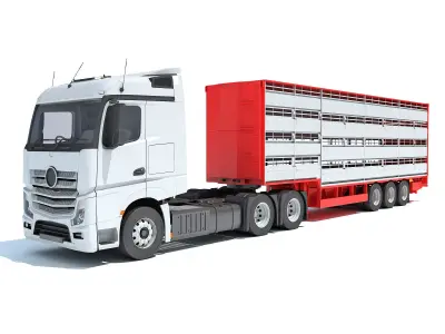 Truck with Animal Transporter Trailer 3D model get