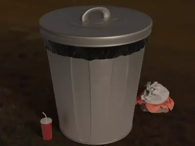 Trashcan Bin and Takeout Fast Food Trash Paper Cup Free low-poly 3D model