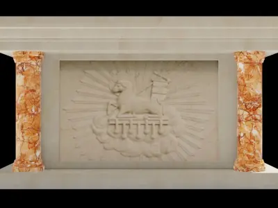 Altar 3D realistic model marble pedestal with columns Low-poly 3D model