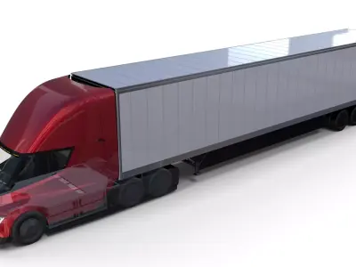 Tesla Truck with Chassis Interior and Trailer Red 3D model