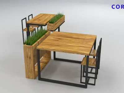 loft set of tables and chairs in a cafe or office v-ray Low-poly 3D model