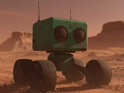 Stylized Robot 3D Model With Wheels Low-poly 3D model