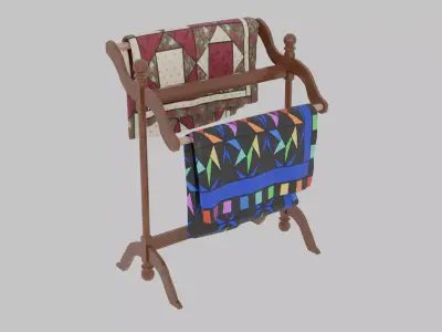 Antique Quilt Stand with Quilts 3D model