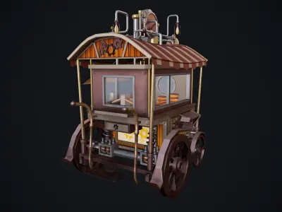 Steampunk Food Cart Low-poly 3D model