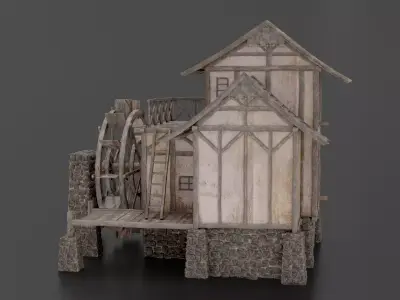 watermill medieval Low-poly 3D model