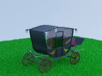 coach horse drawn carriage in grass Low-poly 3D model