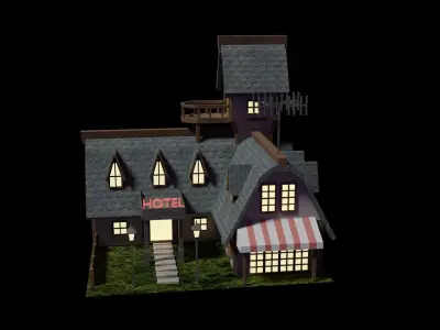small hotel Low-poly 3D model