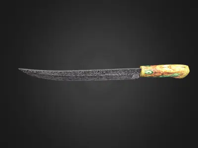 Curved Knife Damascus Steel Low-poly 3D model