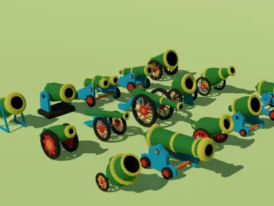 Low Poly Cannons Pack Low-poly 3D model