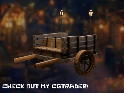 Game ready fantasy cart Low-poly 3D model