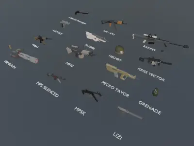 Gun Pack Low-poly 3D model