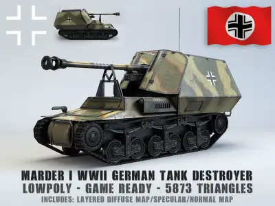 Low Poly Marder I tank destroyer Low-poly 3D model