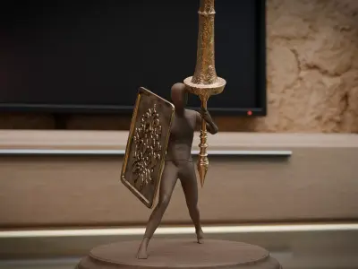 Gold Spear and Shield Free low-poly 3D model